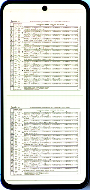detail du calendrier planétaire avec aspects de la Lune, format numérique