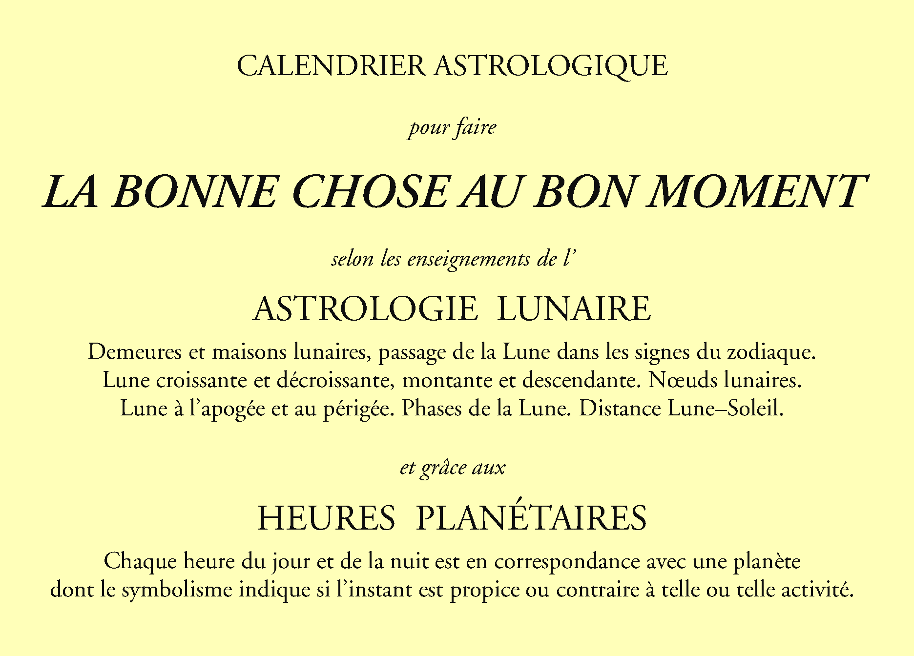 couverture du calendrier planétaire, version de base