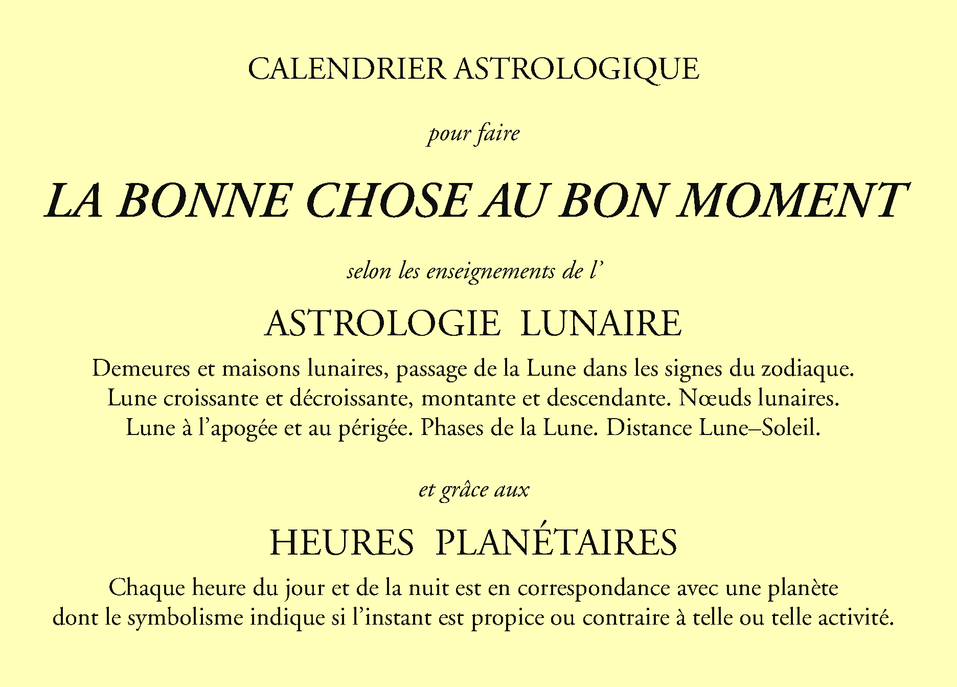 couverture du calendrier astrologique version de base, format A4