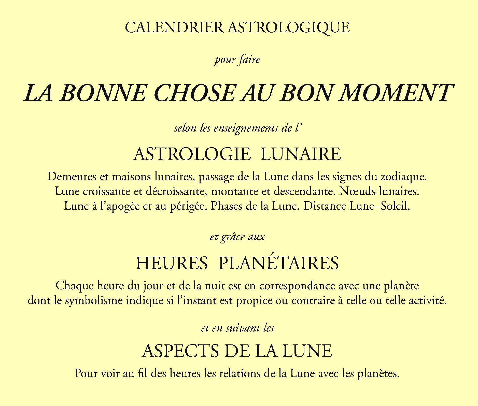 couverture du calendrier astrologique avec aspects de la Lune